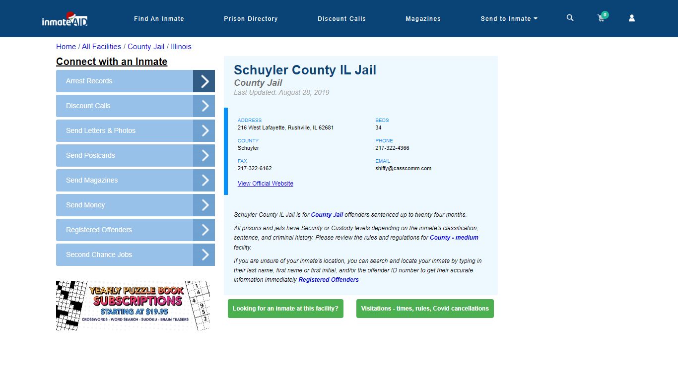 Schuyler County IL Jail - Inmate Locator - Rushville, IL